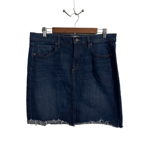 Ann Taylor LOFT Womens Blue Dark Wash Y2K Raw Hem Denim Mini Jean Skirt Size XL - Picture 1 of 6